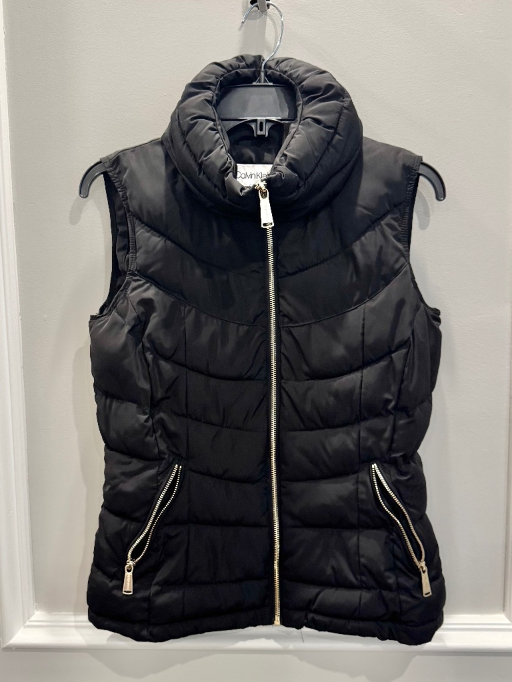 Calvin Klein Black Puffer Vest with Gold Hardware Size XS